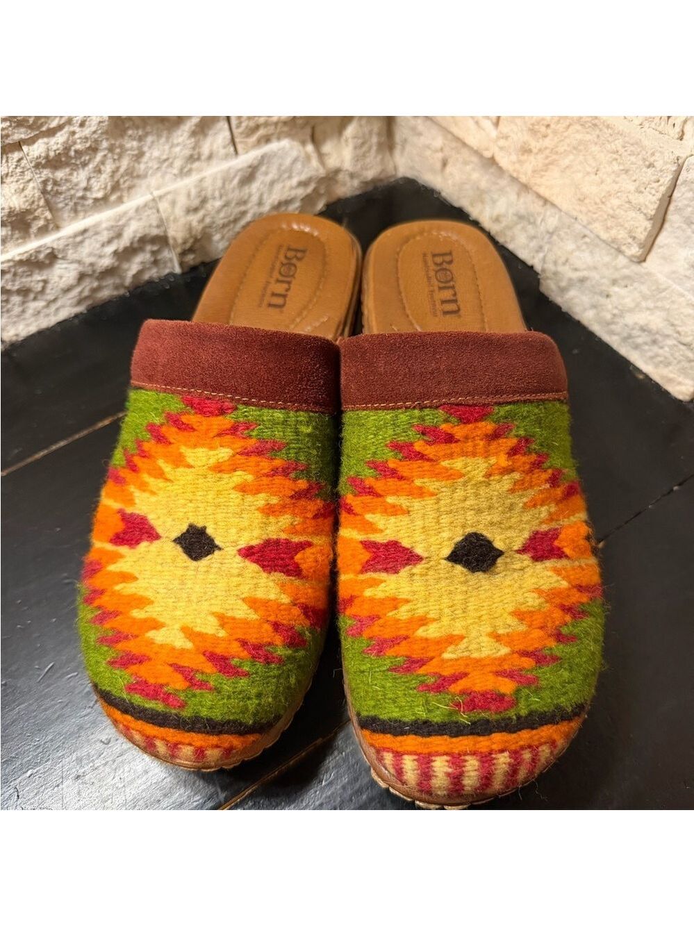 Born Bandy Shoes Southwestern Wool Clogs Rustic Artisan Sunbaked EU 38 US 7